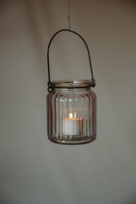 Clear Glass Lined Milk Bottle Style Tea Light Lantern