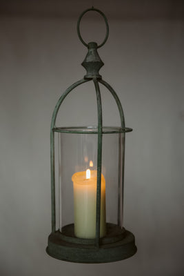 Garden Hurricane Antique Green Lantern
