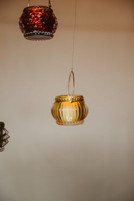 Ribbed Glass Votive In Amber