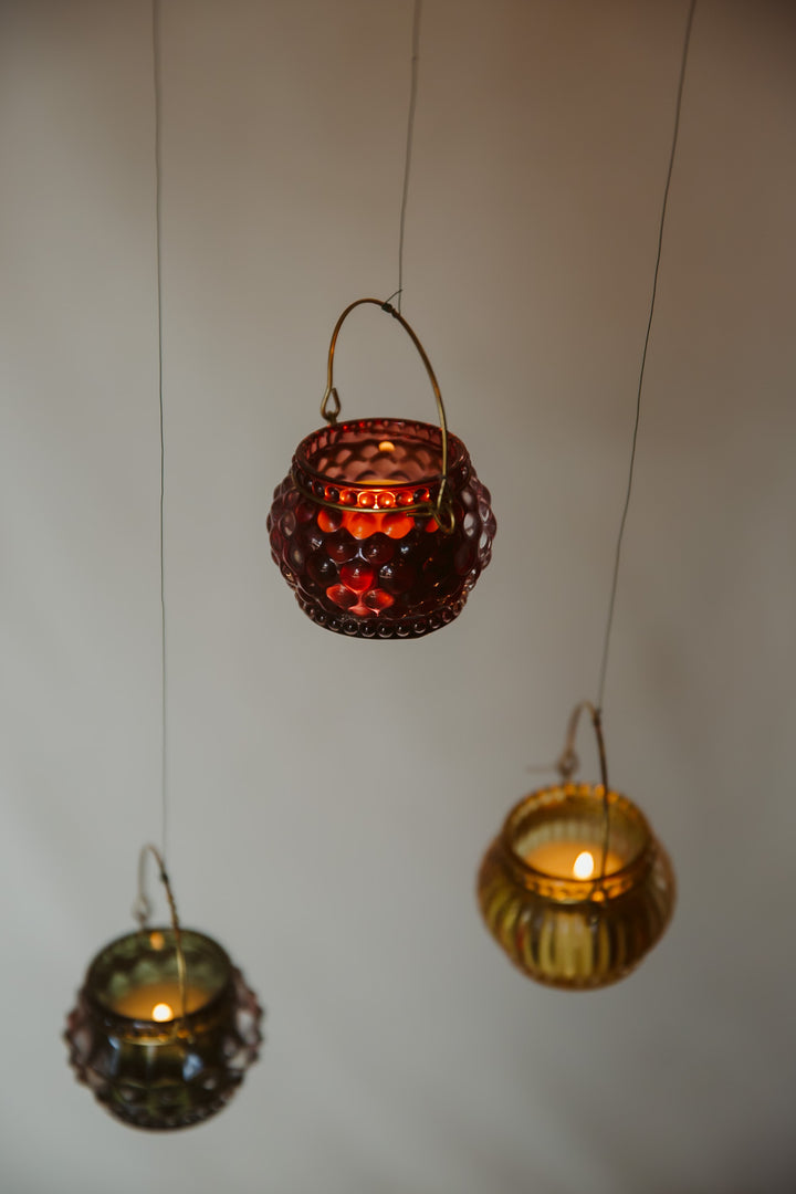 Bubble Glass Votive In Plum