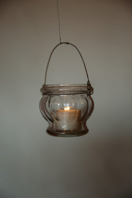 Ribbed Glass Tea Light Lantern