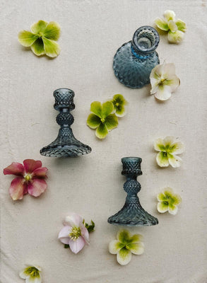 Small Blue Tapered Candle Holder
