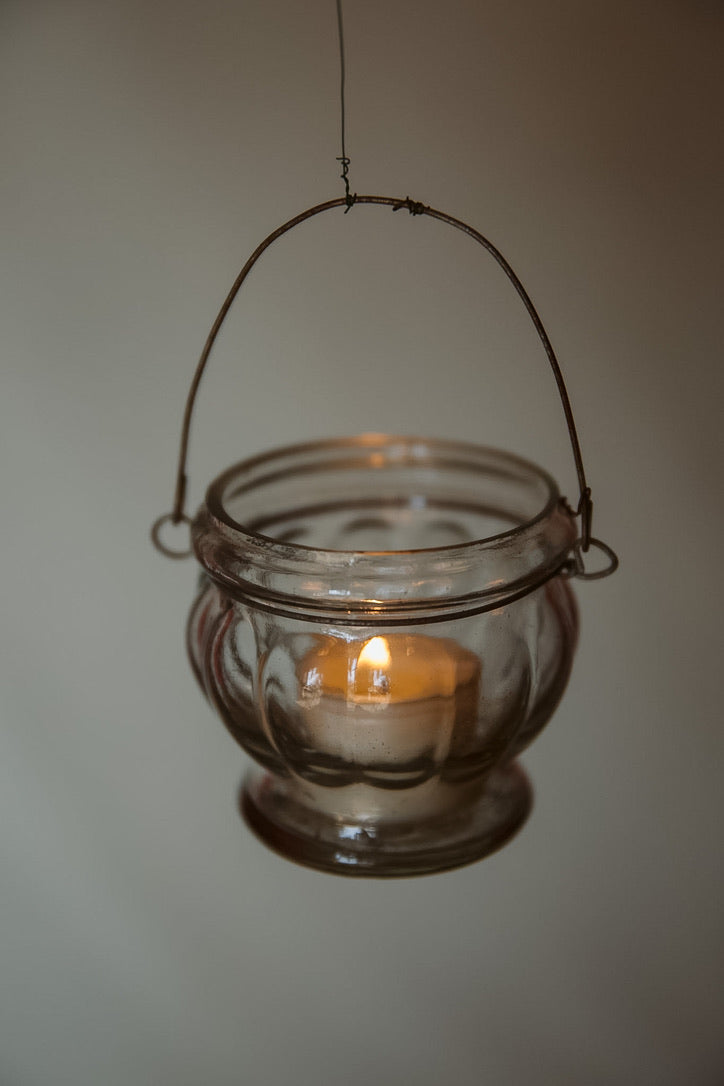 Ribbed Glass Tea Light Lantern