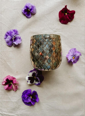 Bowl Shaped Diamond Mirror Vase/ Candle Holder
